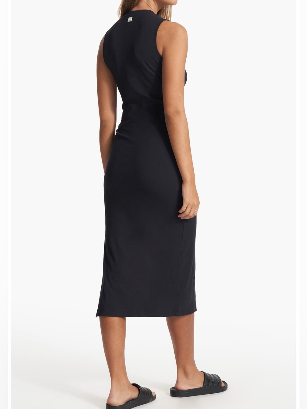 NWT Vuori Pose Midi Black Ribbed Sleeveless Tank Dress Medium - Picture 2 of 8